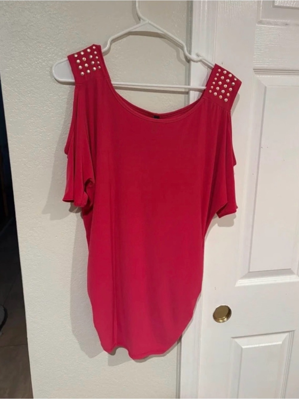 jason maxwell Bright Pink Cold-Shoulder Studded Tank Top